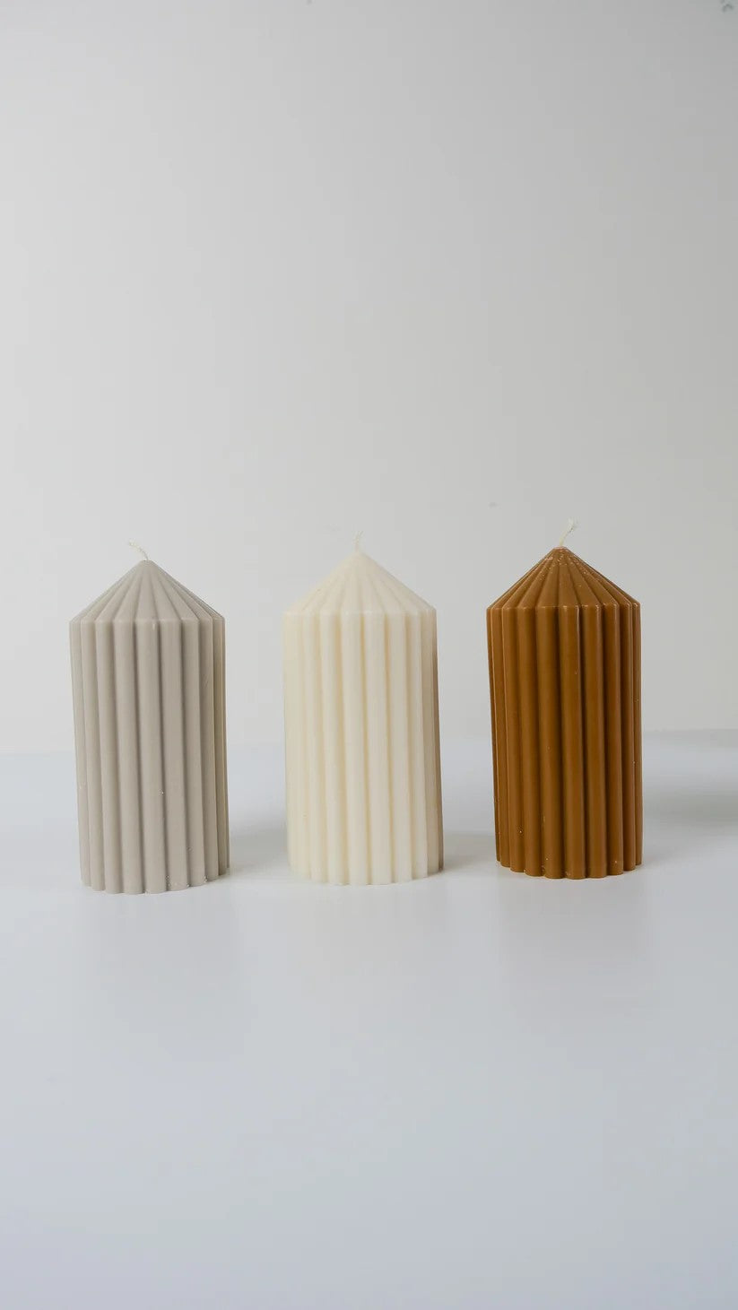 Ribbed Pillar Candles, CREAM