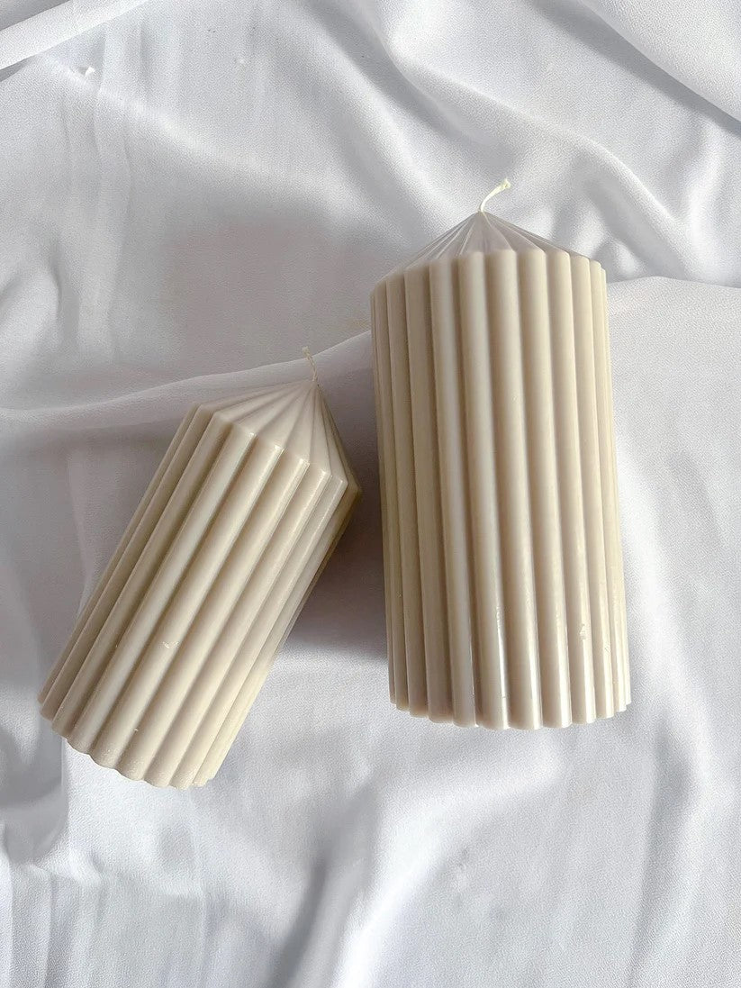 Ribbed Pillar Candles, STONE