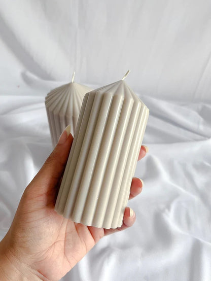 Ribbed Pillar Candles, STONE