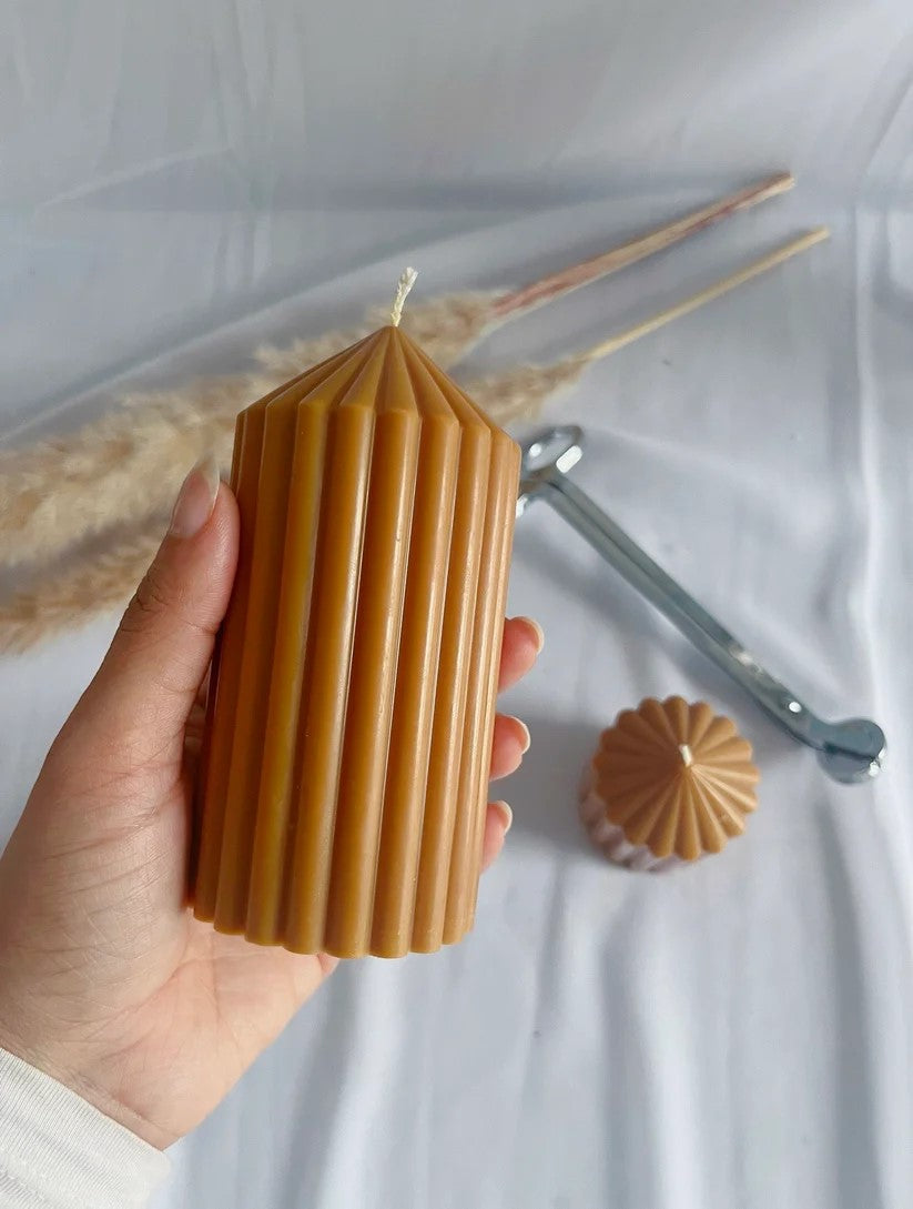 Ribbed Pillar Candle, CARAMEL