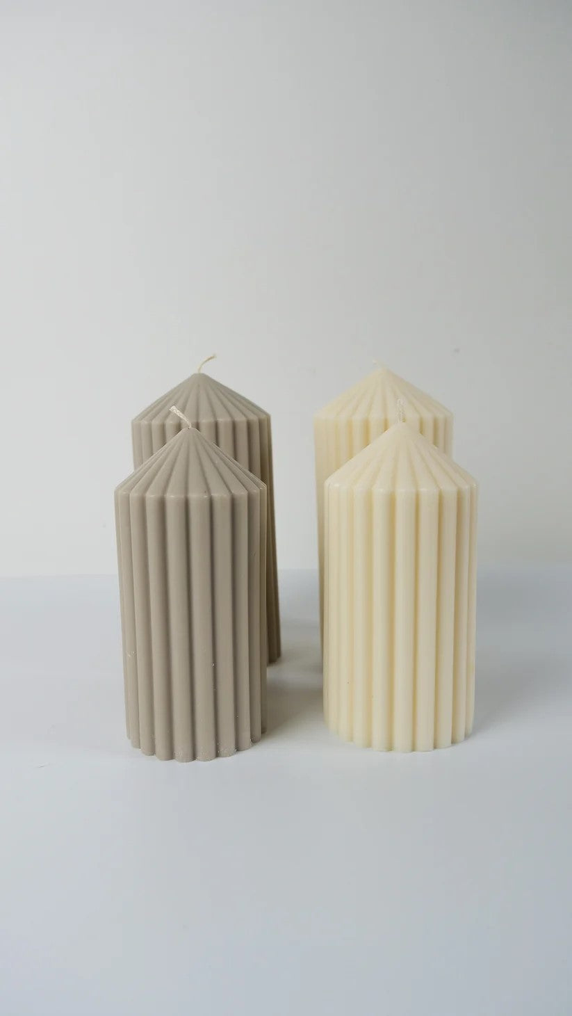 Ribbed Pillar Candles, STONE