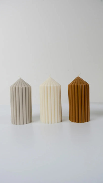 Ribbed Pillar Candle, CARAMEL