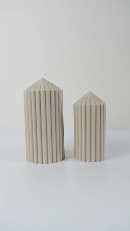 Ribbed Pillar Candles, STONE