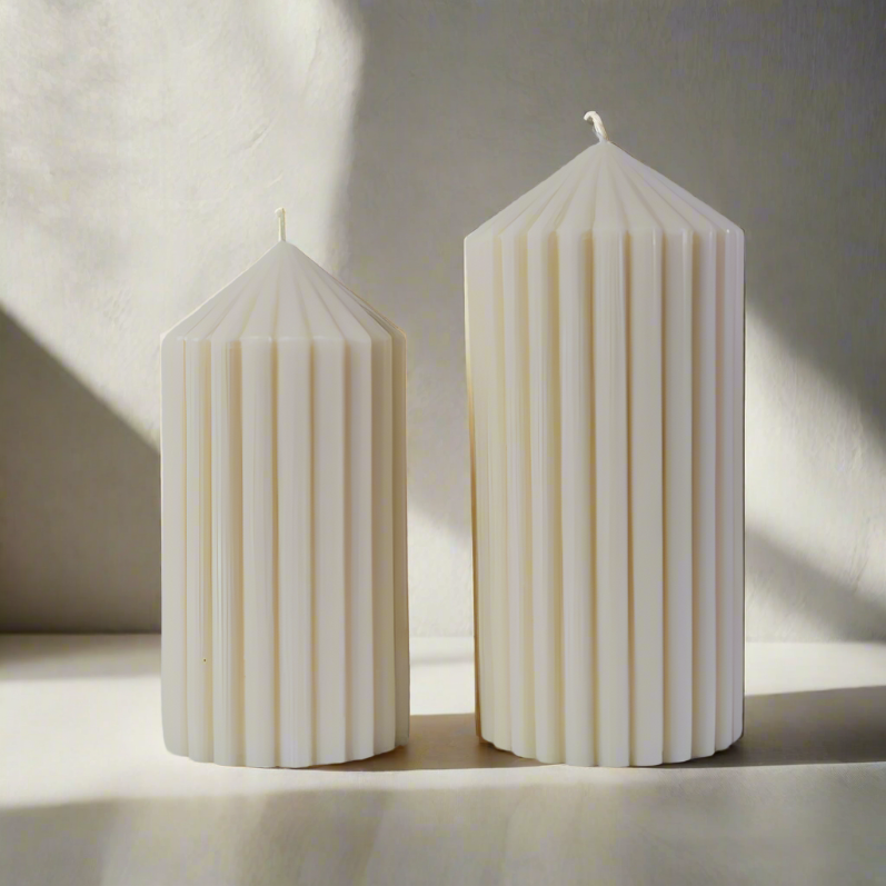 Ribbed Pillar Candles, CREAM