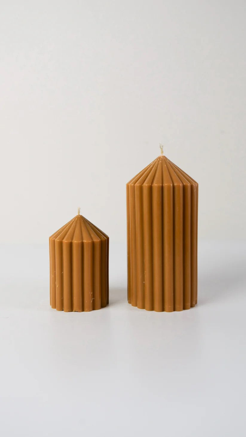 Ribbed Pillar Candle, CARAMEL