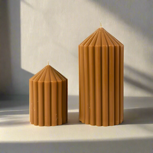 Ribbed Pillar Candle, CARAMEL