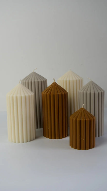 Ribbed Pillar Candle, CARAMEL