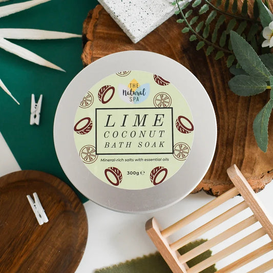 Lime Coconut Bath Soak | Natural Mineral Bath Salts Tin | 300G