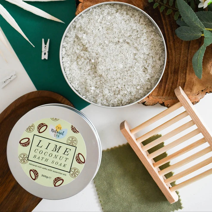 Lime Coconut Bath Soak | Natural Mineral Bath Salts Tin | 300G
