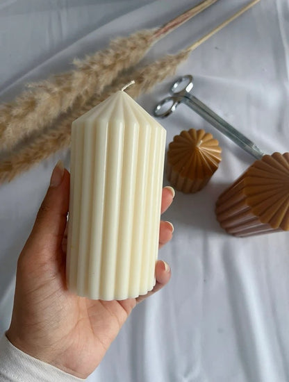 Ribbed Pillar Candles, CREAM