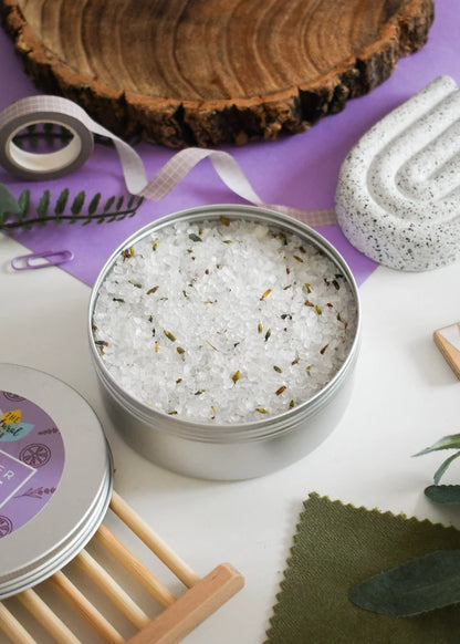 Lavender Lime Bath Soak | Natural Mineral Bath Salts Tin | 300G