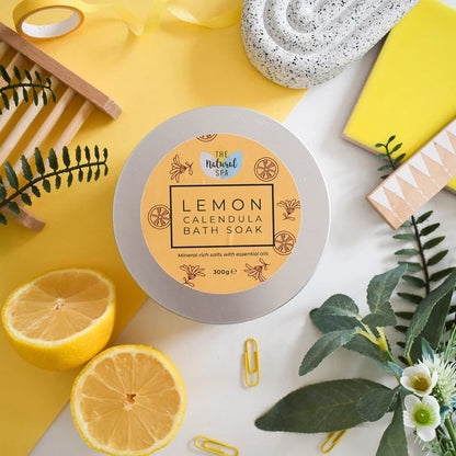 Lemon Calendula Bath Soak | Natural Mineral Bath Salts Tin | 300G