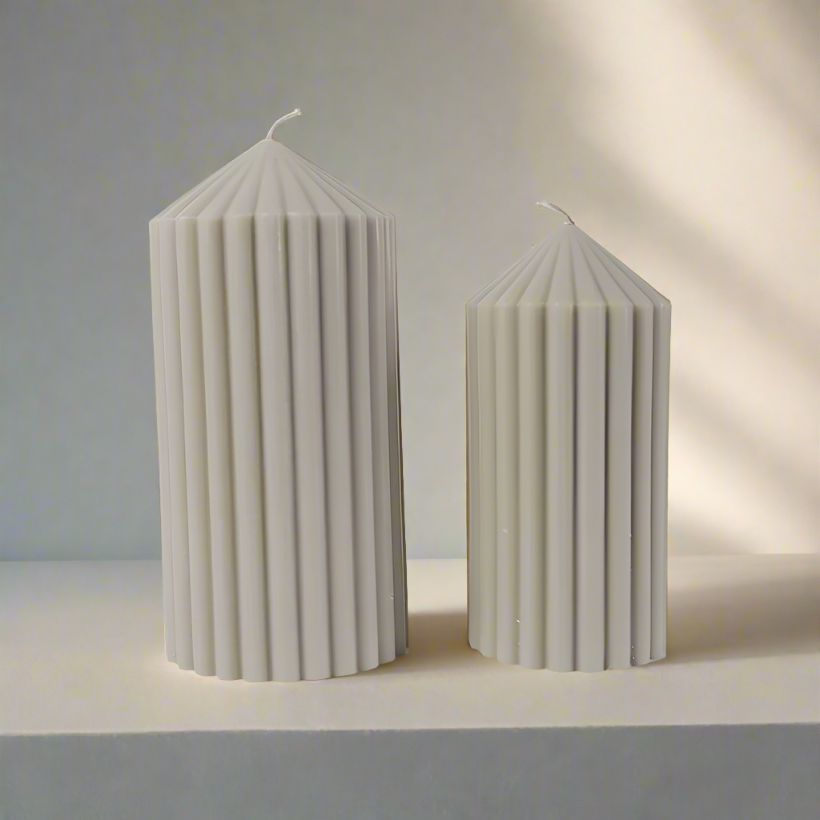 Ribbed Pillar Candles, STONE